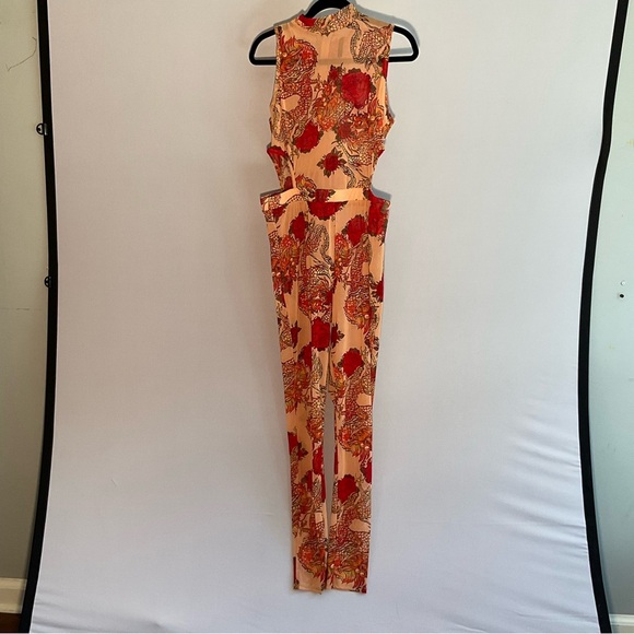 Queen Marie, 2XL, Mesh, Red Dragon/Flower, Jumpsuit, Cutouts, Zipper, Elastic - Picture 16 of 16